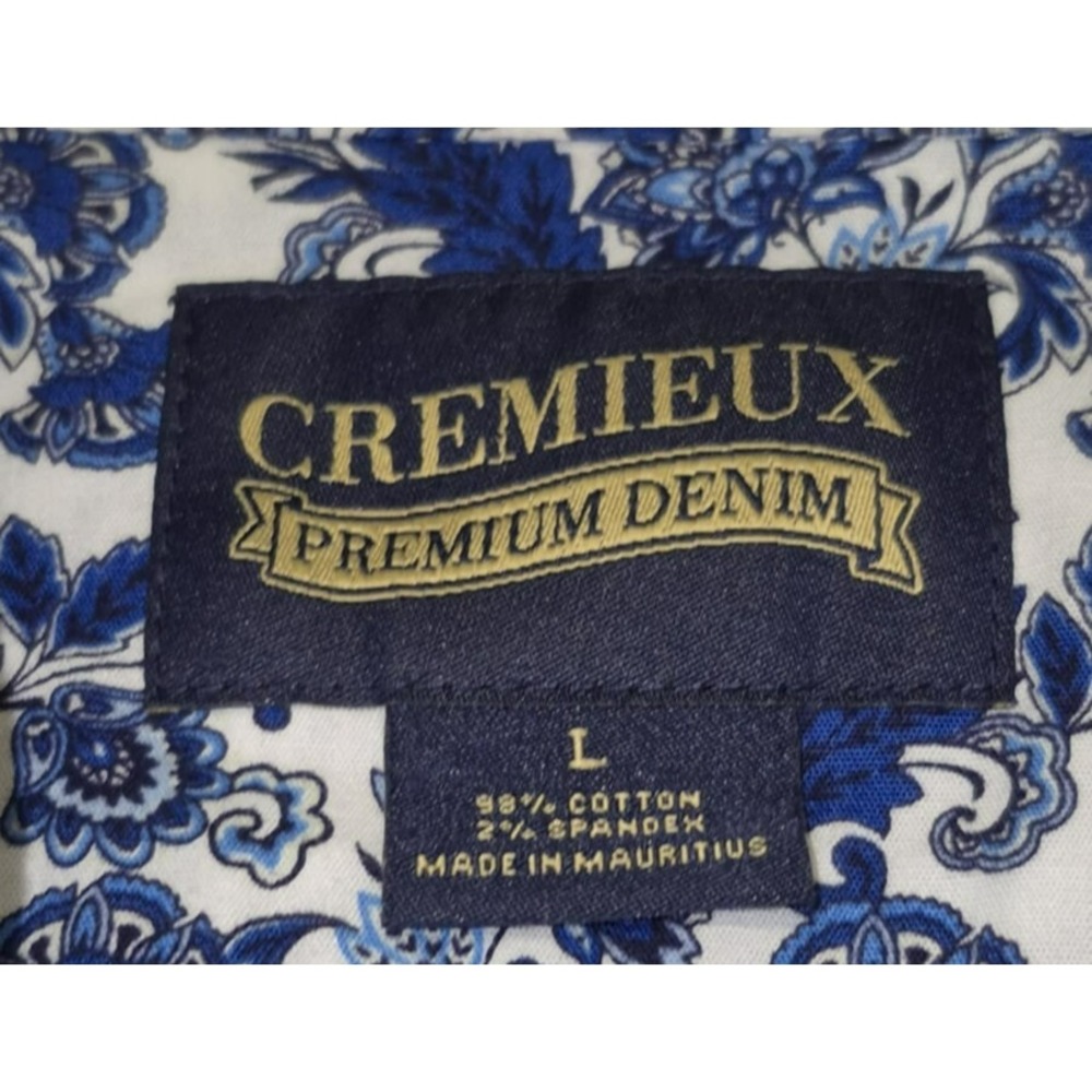 Cremieux Men's Blue‎ & White Flowery Print Button Down Short Sleeve Shirt sz. L - Picture 5 of 11